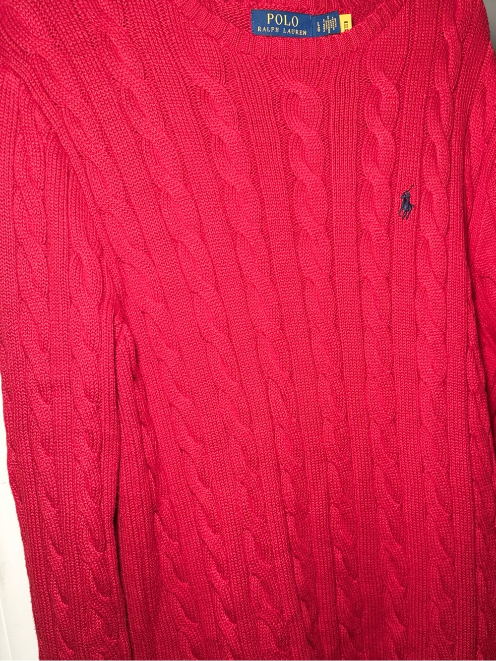 Polo by Ralph Lauren Bright Red Cable-Knit Crewneck Sweater